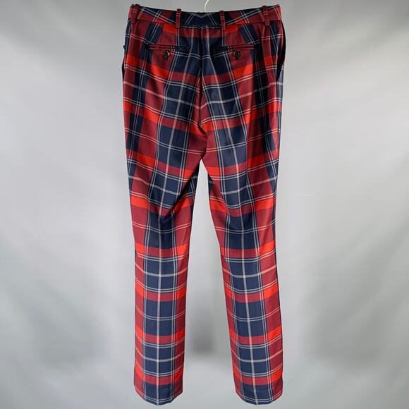 BLACK FLEECE Size 28 Burgundy Navy Plaid Wool Zip Fly Dress Pants - Picture 2 of 4